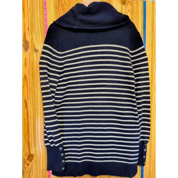 (S) Women's Lauren Ralph Lauren Navy & Cream Striped Cowl Neck Sweater - Picture 2 of 3